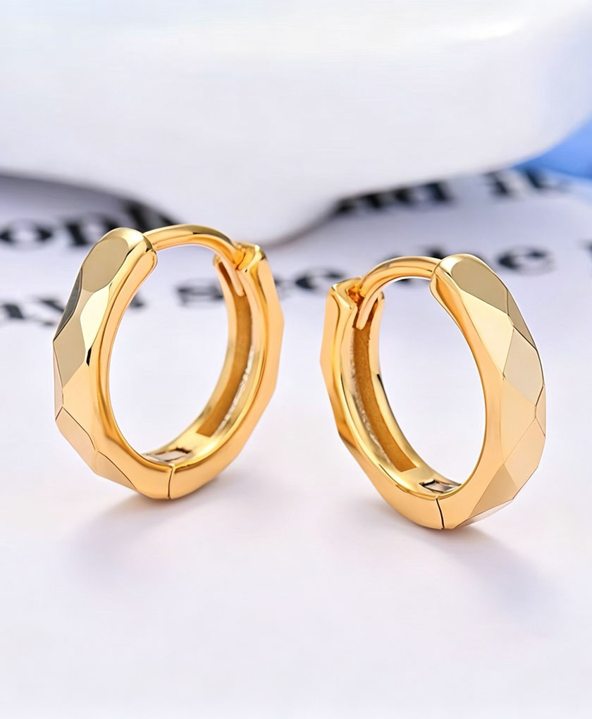 Faceted Titanium Steel Gold Huggie Hoop Earrings