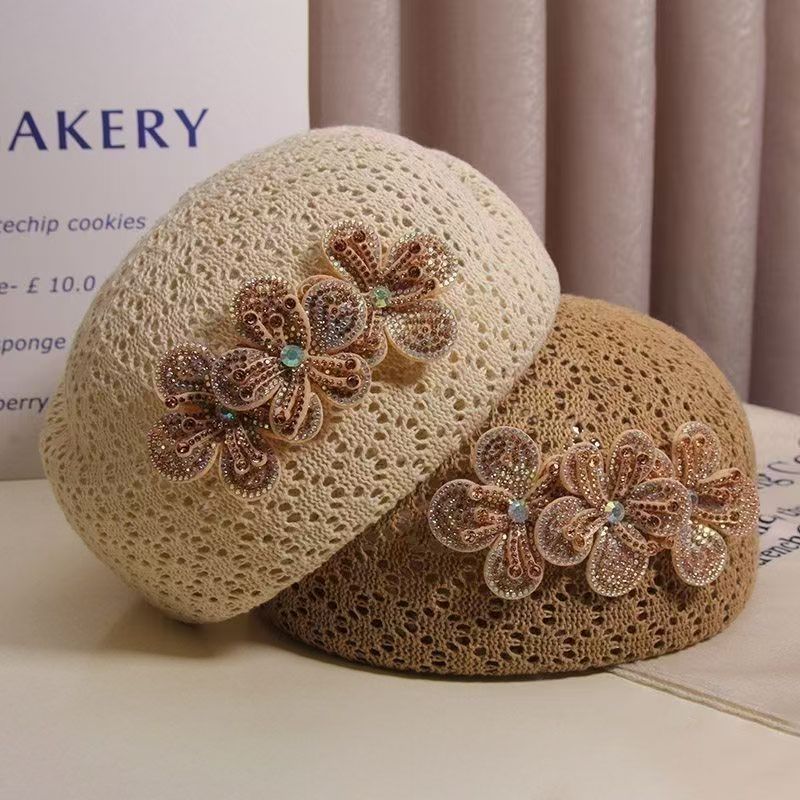 Floral Embellished Crochet Beret
