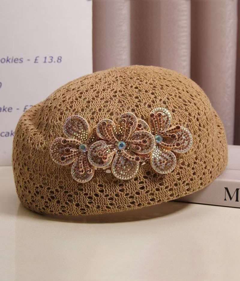 Floral Embellished Crochet Beret