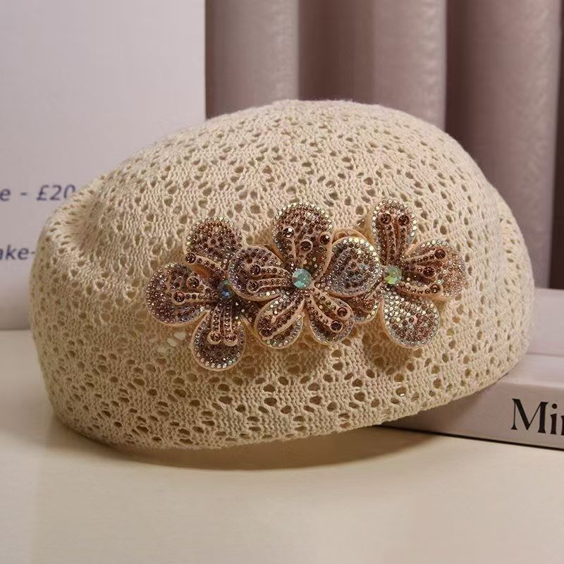 Floral Embellished Crochet Beret