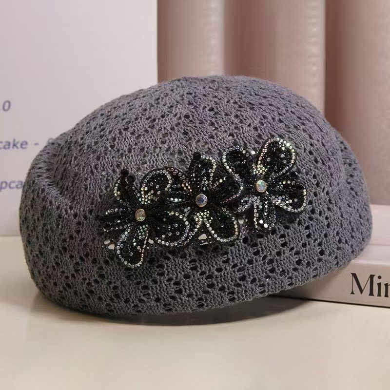 Floral Embellished Crochet Beret