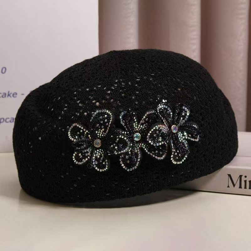 Floral Embellished Crochet Beret