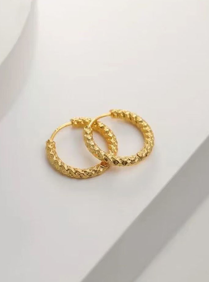 Hammered Gold Tone Huggie Hoop Earrings