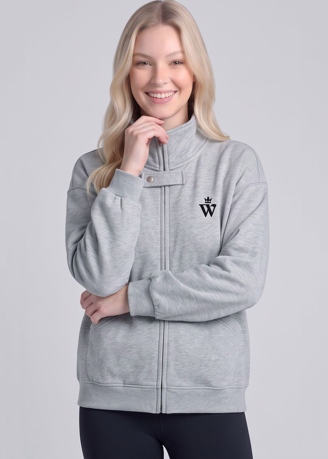 CK8002-Relaxed Full-Zip Sweatshirt Jacket