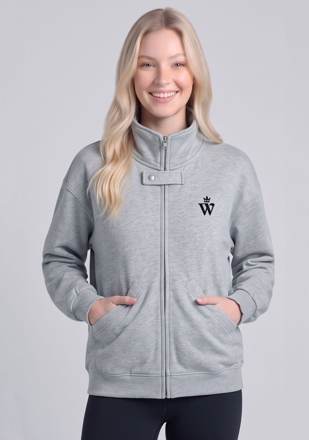 CK8002-Relaxed Full-Zip Sweatshirt Jacket