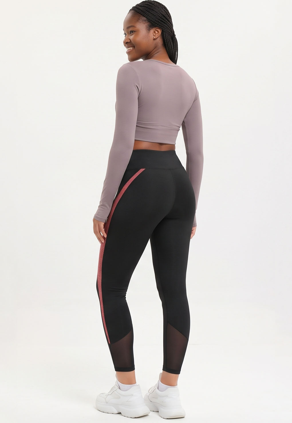 JS8002-High-Rise Mesh Panel Side Stripe Leggings