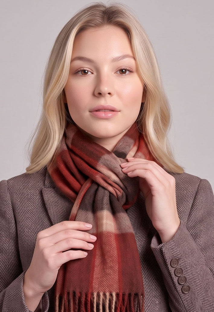 Soft Wool Plaid Scarf | Women Fringed Tartan Winter Wrap Shawl
