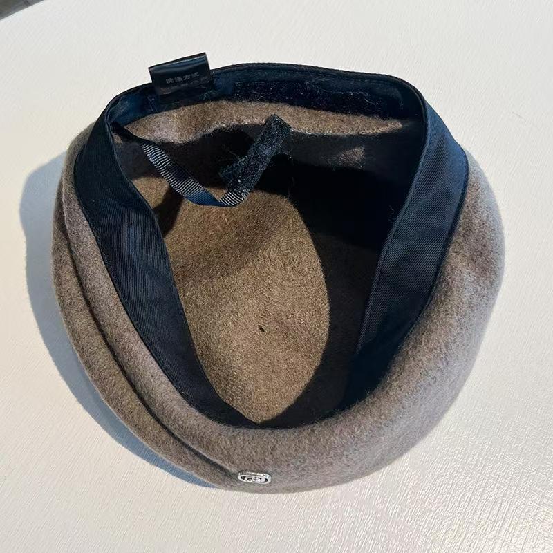 Vintage Wool Beret With Metal Badge