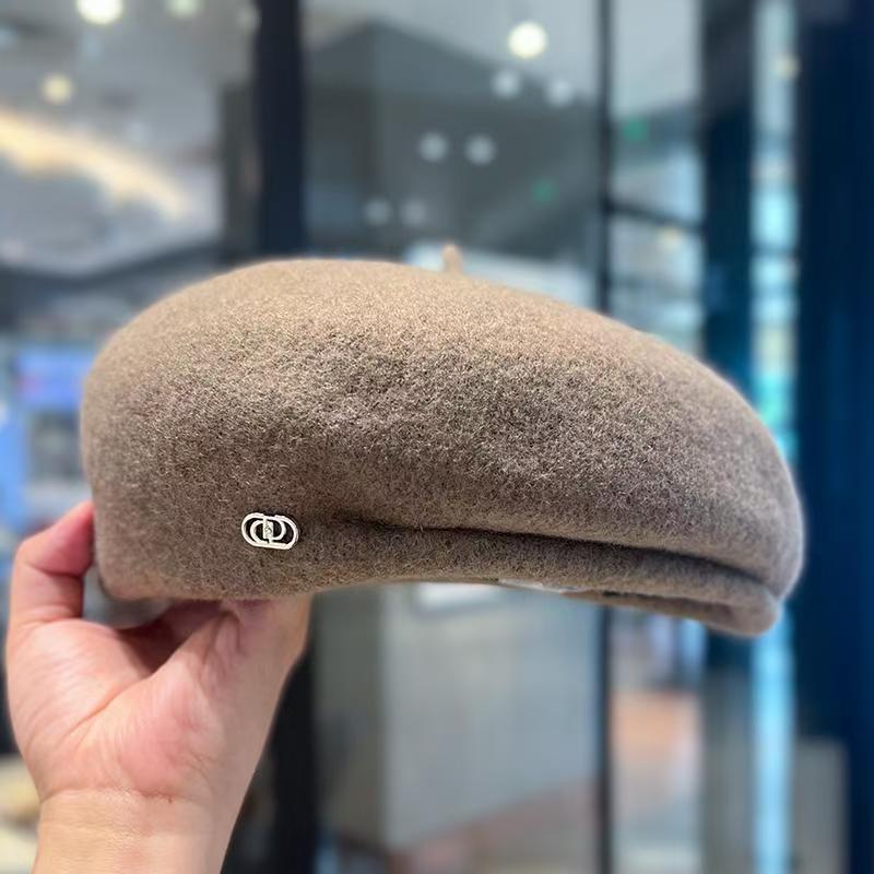 Vintage Wool Beret With Metal Badge