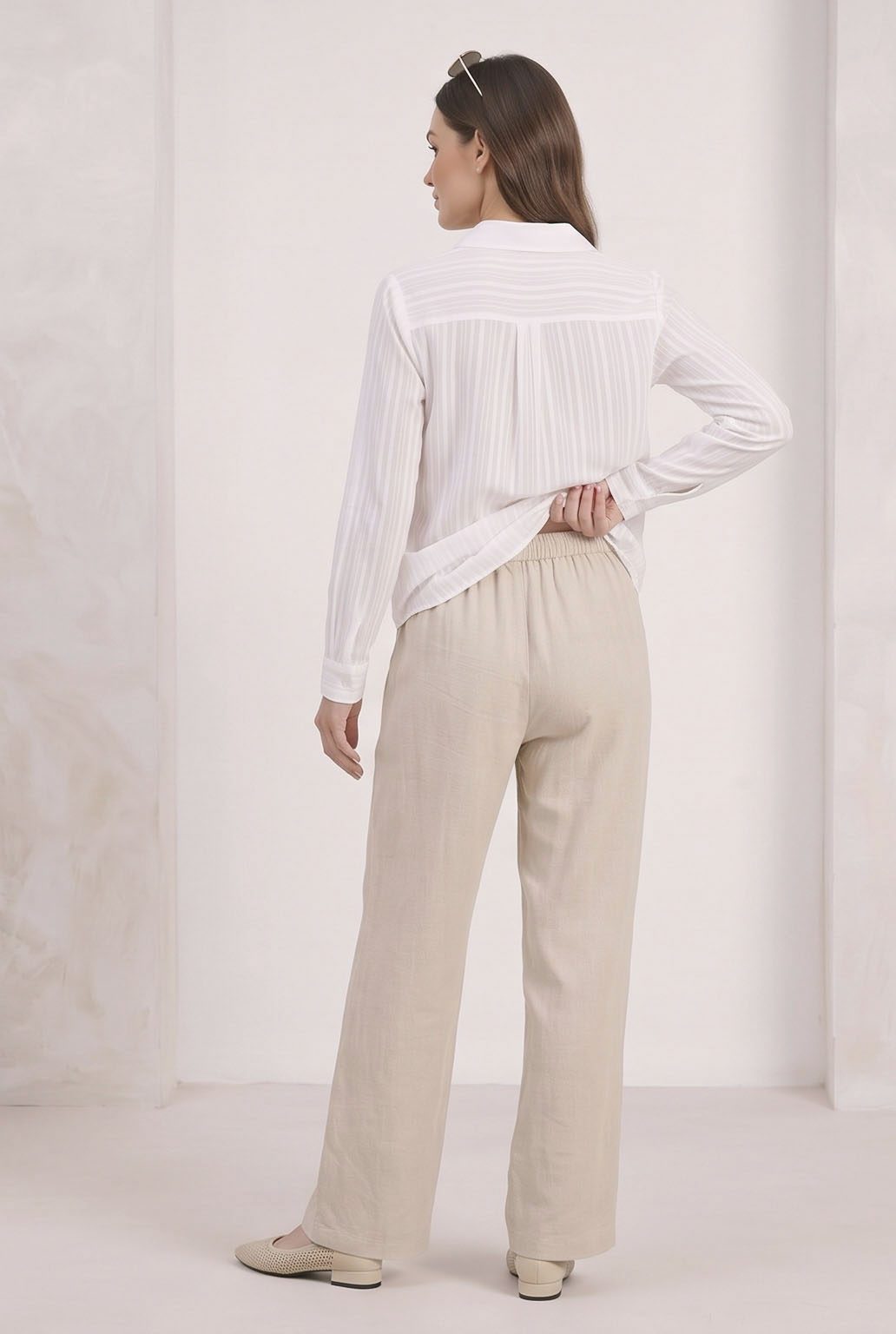 WLP6001-Relaxed Drawstring Cotton-Linen Wide-Leg Pants