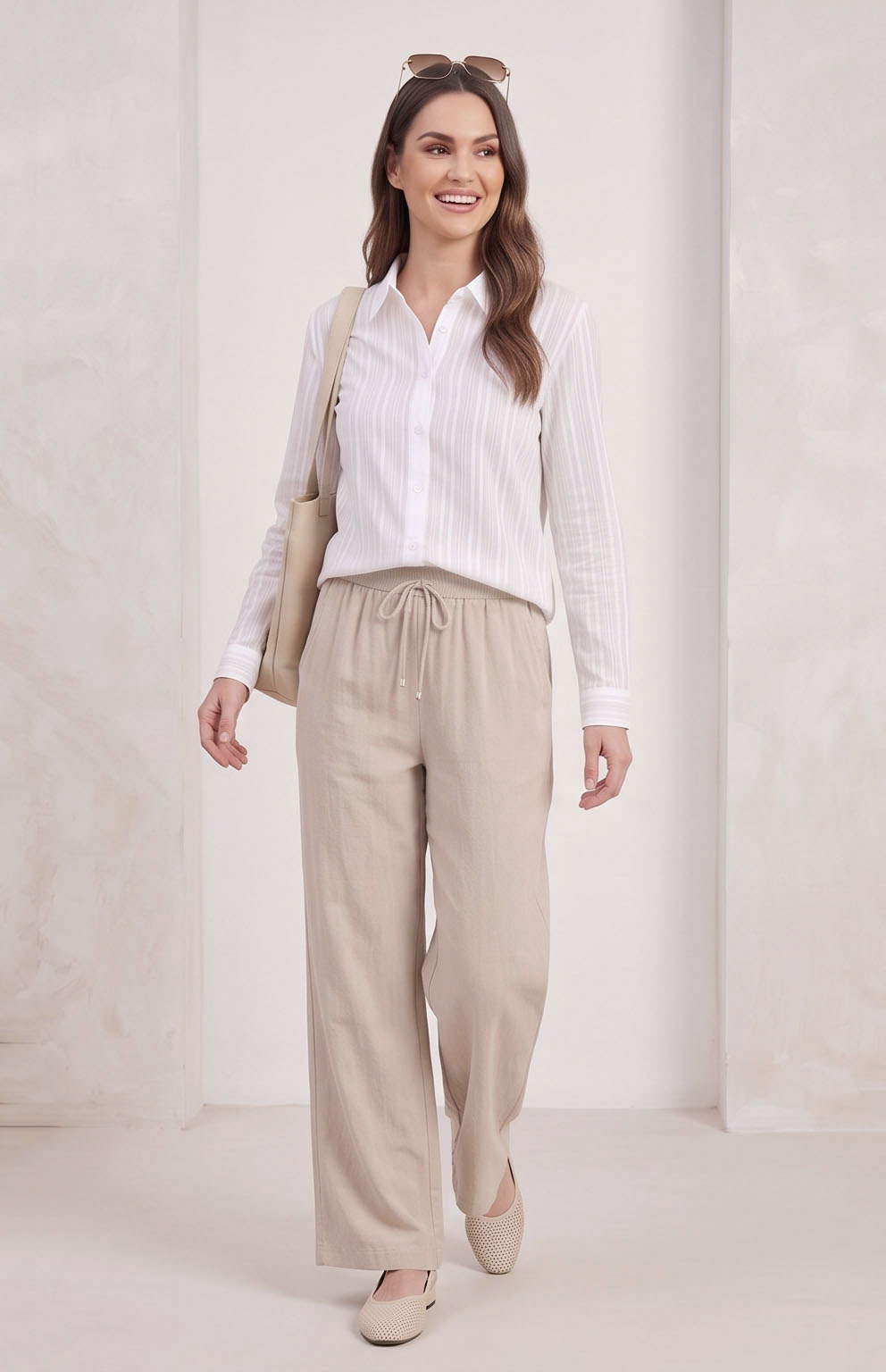 WLP6001-Relaxed Drawstring Cotton-Linen Wide-Leg Pants